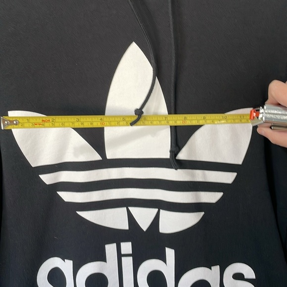 Vintage Adidas Trifold Black Logo Hooded Kangaroo Pockets Sweatshirt Sz Large - Picture 3 of 8